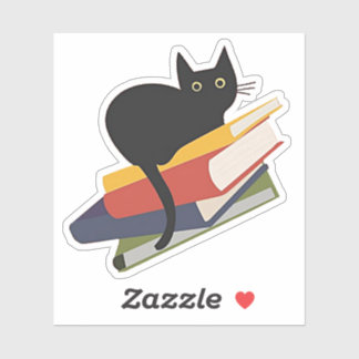 Sticker Black Cat on Books,