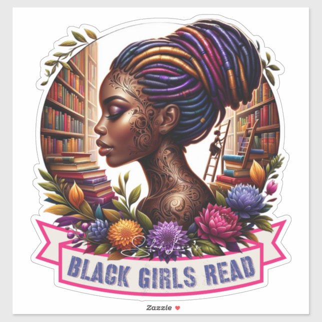 Sticker Black Girls Read | Feuille d'autocollant 14x14 Kis (Feuille)