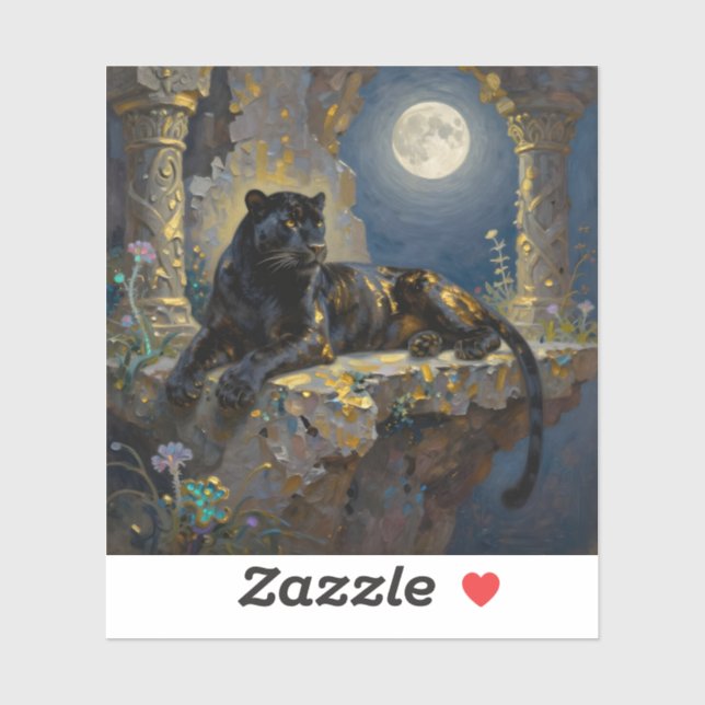 Sticker Black Panther under the Full Moon (Feuille)