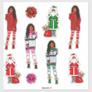 Sticker Black Père Noël Melanin Noël Hommes Femmes Enfants