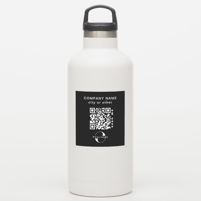 Sticker Black Vinyl carré Business QR code bouteille d'eau (Gourde)