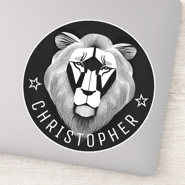 Sticker Black & White Cool Moderne Vieux Lion Nom personna (Détail)