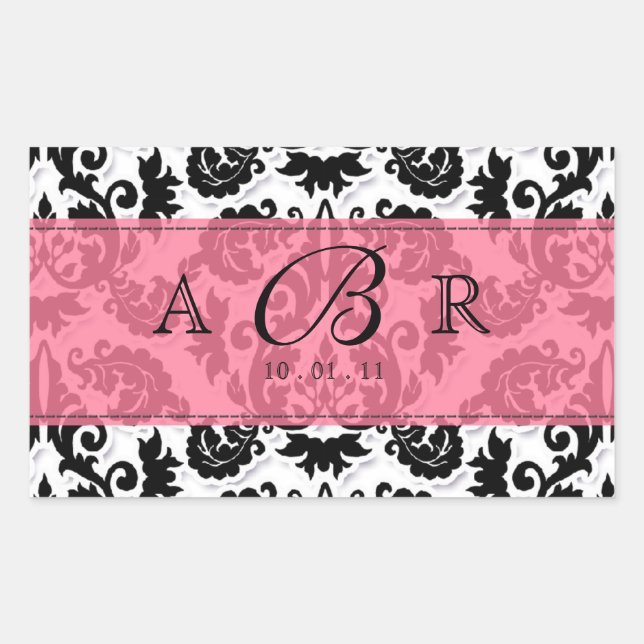 Sticker Black White n Hot rose Fleur de Lis Damask (Devant)