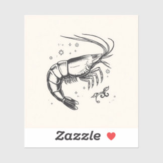 Sticker Black & White Shrimp Flash Tattoo Art