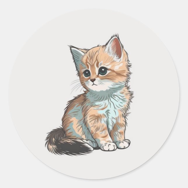 Sticker blanc chat classique rond Sticker (Devant)