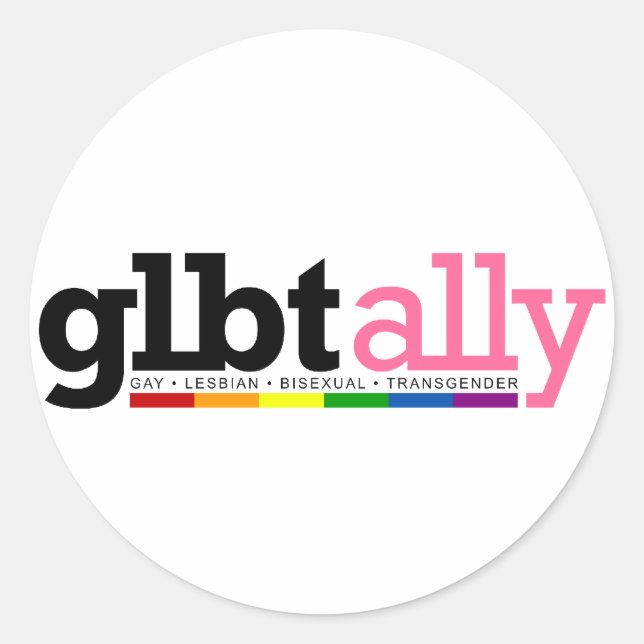 Sticker blanc rond GLBT Ally (Devant)