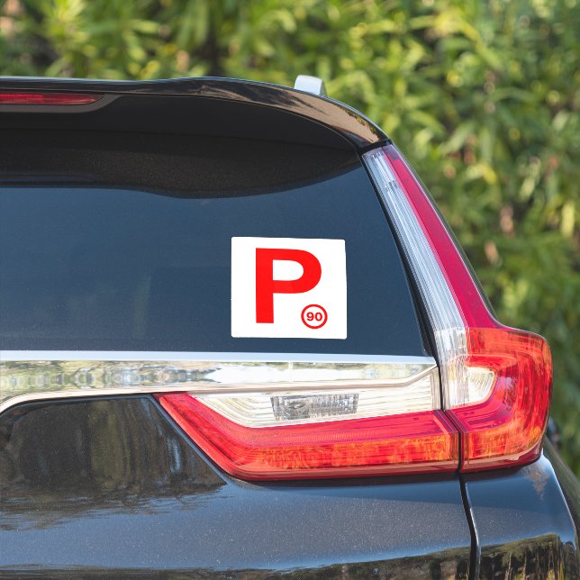 Sticker blanc/rouge P Plate 90 (Côté voiture)