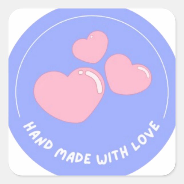 Sticker Bleu Avec Coeurs Rose Pour Packages (Devant)