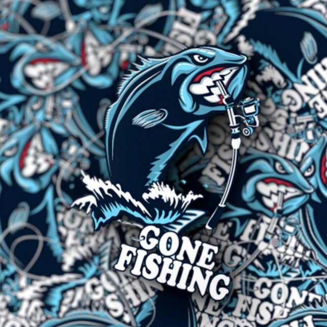 Sticker bleu basse pêche parti | Sticker Die-Cut (Gone Fishing Bass Vinyl Sticker | Die-Cut Sticker by PiggyPrint Stickers.)