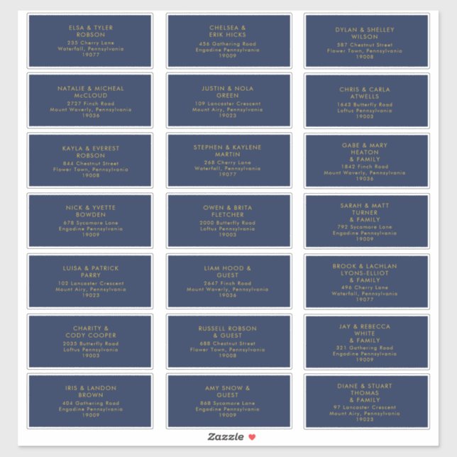 Sticker Bleu de marine moderne | Adresse du client Mariage (Feuille)