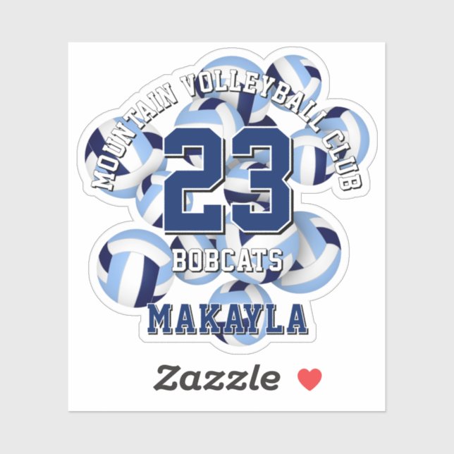 Sticker bleu équipe couleurs volleyballs cluster w nom enf (Feuille)