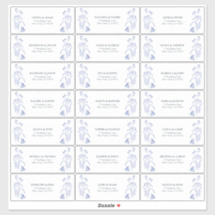 Sticker Bleu et Blanc Floral Invité Adresse Victorienne