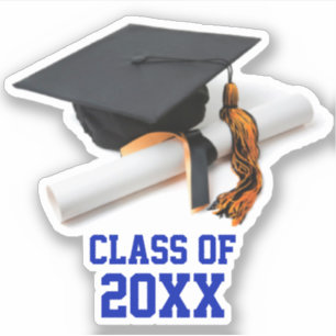 Sticker Bleu et Orange Graduation Cap & Tassel Classe de