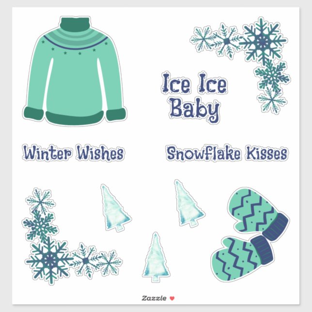 Sticker Bleu et Vert hiver (Feuille)
