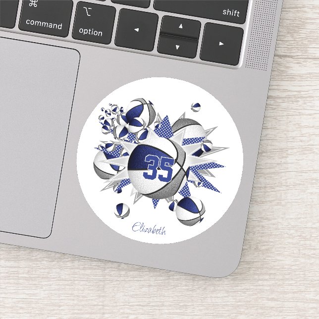 Sticker bleu gris basketballs étoiles filles numéro de mai (Détail)