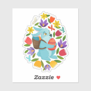 Sticker Bleu mignon de Pâques 2 fleurs printanières