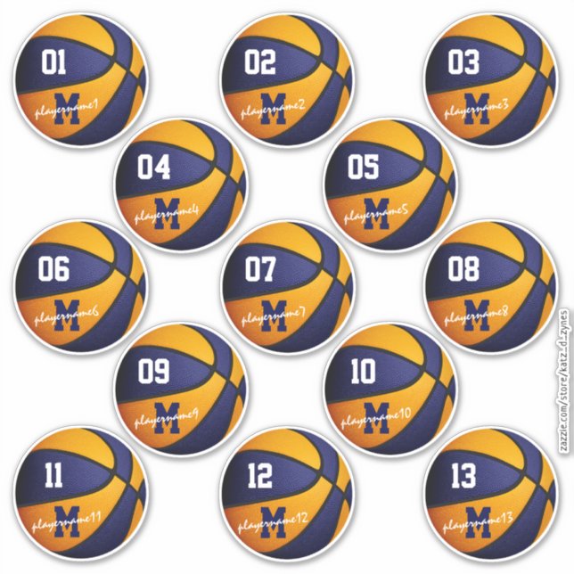 Sticker bleu orange basketball coutume 13 joueurs noms (Devant)