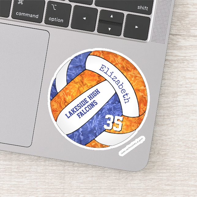 Sticker bleu orange filles volleyball avec nom de la masco (Détail)
