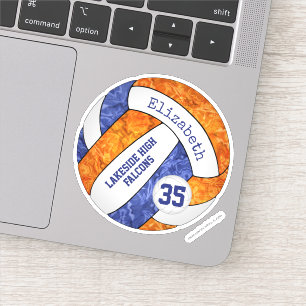 Sticker bleu orange filles volleyball avec nom de la masco