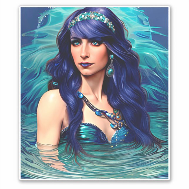Sticker bleu Pisces Sirène Queen Art Imaginaire original (Devant)