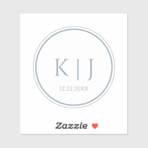 Sticker Bleu Poussiéreux Monogramme Initial Minimal Tendan