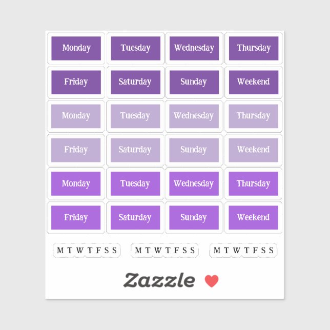 Sticker Blocs. Jours De La Semaine - Couleurs Violettes (Feuille)