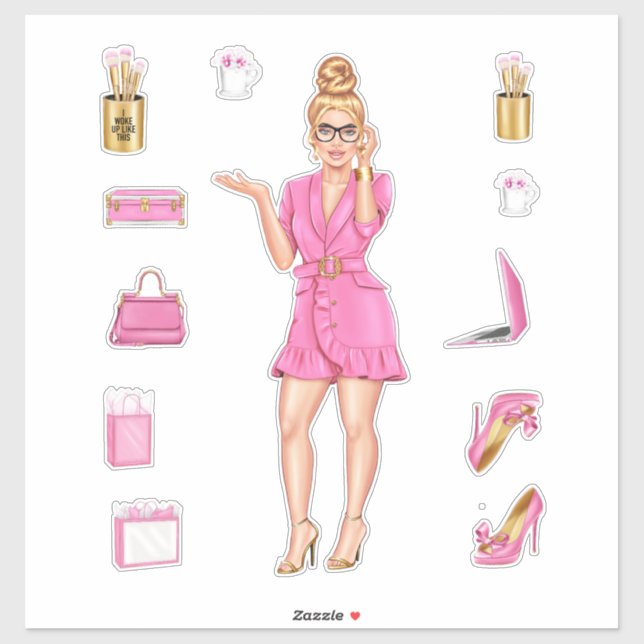 Sticker Blonde rose haute mode femmes décorations (Feuille)