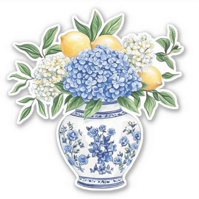 Sticker Blue and White Chinoiserie Vase With Hydrangeas (Devant)