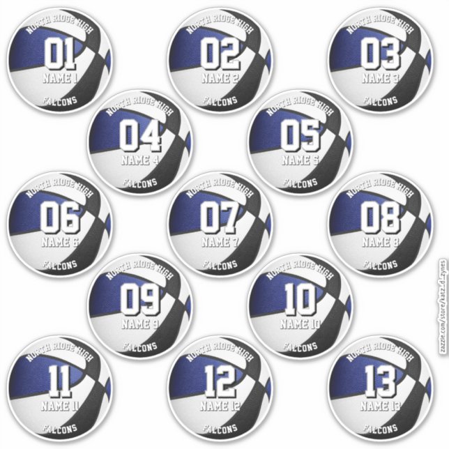 Sticker blue black team colors 13 basketball players names (Devant)