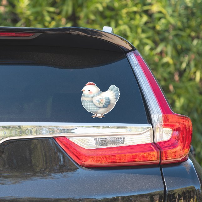 Sticker Blue Gingham Cottage Hen (Côté voiture)