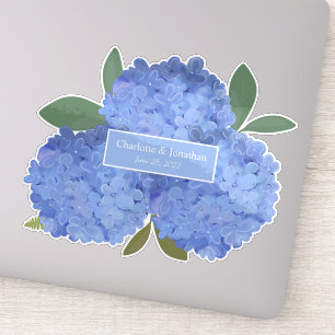 Sticker Blue Hydrangea Floral Mariage Noms personnalisés
