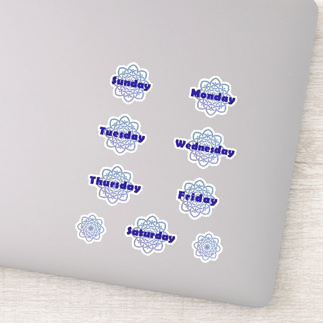 Sticker Blue Mandalas Days of the Week Planificateur Gras  (Détail)