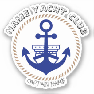 Sticker Blue Nautical Ancre yacht club bateau marina Nom