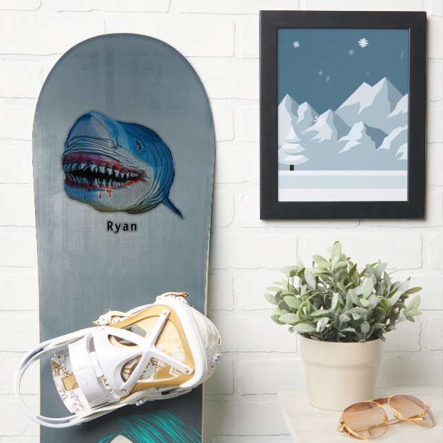 Sticker Blue Shark Terror Ocean Marine Animal Nom du dessi (Snowboard)