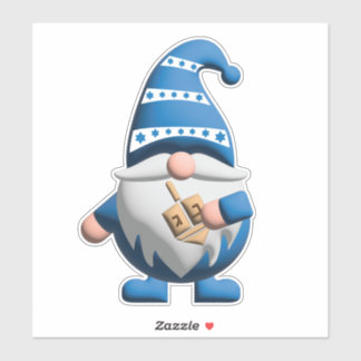 Sticker Blue White Hanukkah Gnome holding Dreidel