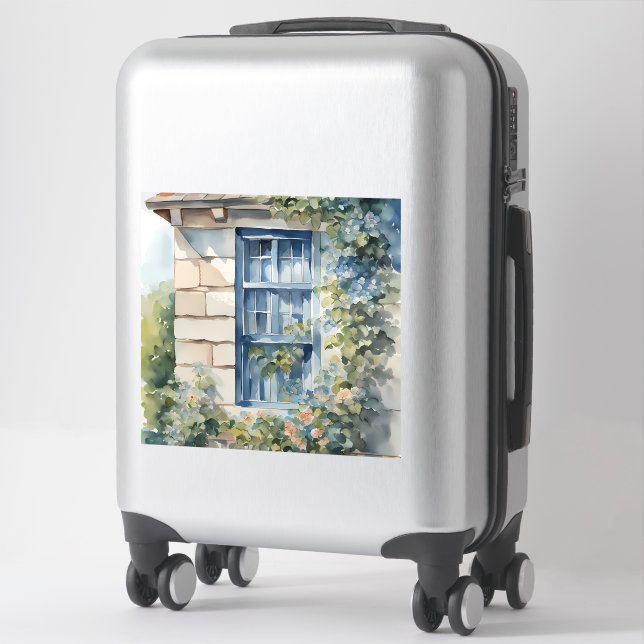 Sticker Blue Window Stone Wall Cottage Vines (Sur valise)