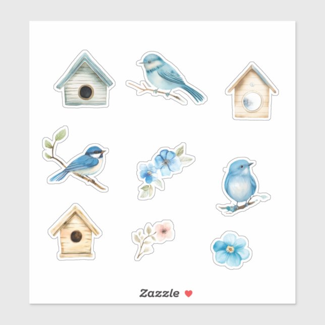 Sticker Bluebird and Bird Houses (Feuille)