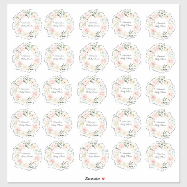 Sticker Blush Floral Green Girl Baby shower rustique (Feuille)