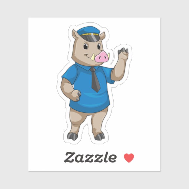 Sticker Boar en tant qu'officier de police avec casquette  (Feuille)