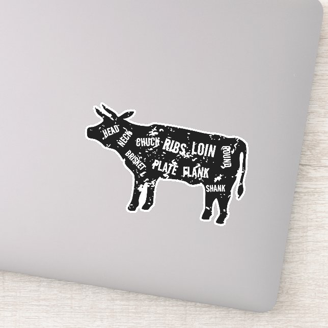 Sticker Boeuf viande découpe vache silhouette vinyle autoc (Détail)