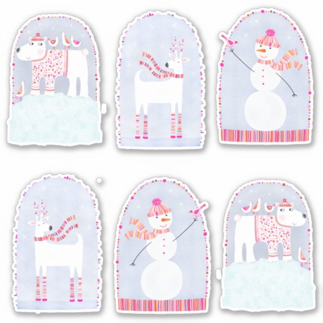 Sticker Boho Christmas Winter Deer Bear et Snowman (Devant)