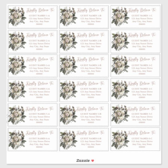 Sticker Boho Dusty rose Floral Mariage Adresse d'invité (Feuille)