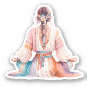 Sticker Boho Femme - Illustration - Méditation