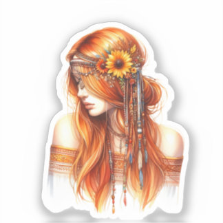 Sticker Boho Girl IA Art Mode Bohème