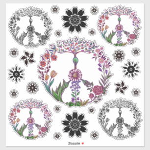 Sticker Boho Peace Sign Élégante fille mignonne jolie flor