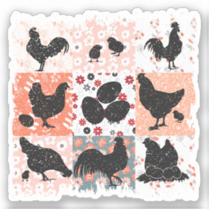 Sticker Boho Poulets Cottagecore esthétique rétro Floral