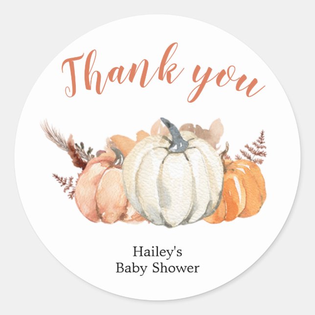 Sticker Boho Rustic Citrouille Merci Baby shower (Devant)