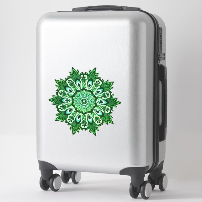Sticker Boho Tropical Feuille Verte Mandala (Sur valise)