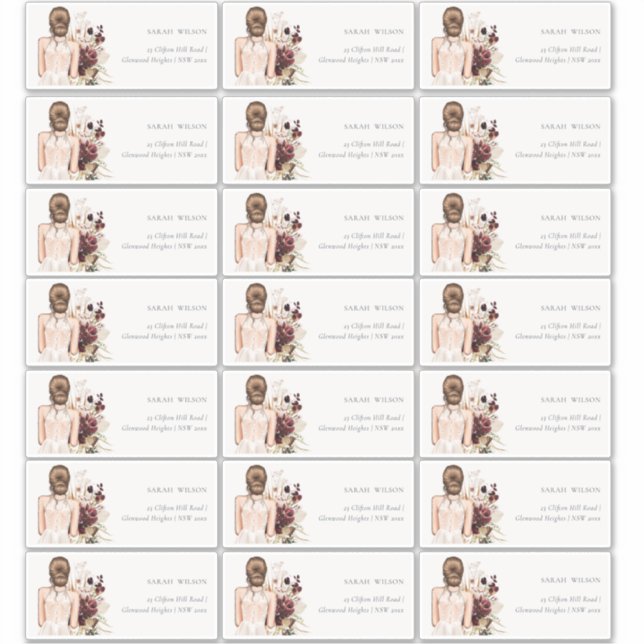 Sticker Boho White Mariage Gown Bride Adresse d'invité (Devant)