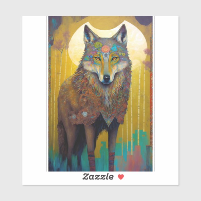 Sticker Boho Wolf Surreal Wildlife Art (Feuille)